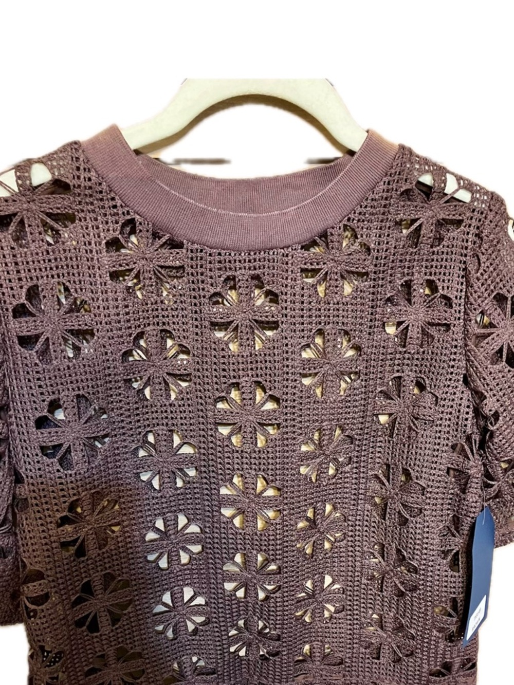 Women's Crochet Floral Knit Top - Dusty Mauve